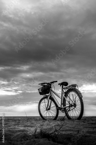 Fototapeta na wymiar Black and white image view low sand with bicycle