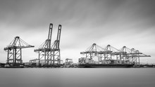 Trade Ship At The Port Of Thailand On Black And White