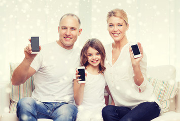 Sticker - happy family showing smartphones blank screens