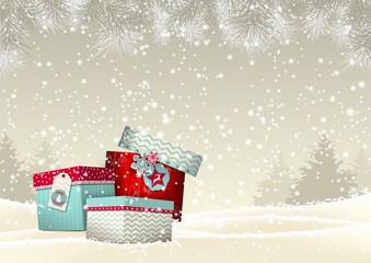 Wall Mural - Christmas background with group of colorful giftboxes