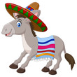 Mexican donkey wearing a sombrero and a colorful blanket. isolated on white background 