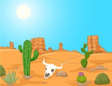 Cartoon Desert Landscape, Wild West Illustration