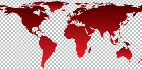 red map of world on transparent background