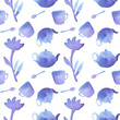Tea set. Seamless pattern with teapot, spoon, teacup and flower