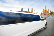 Wedding Limousine Against Red Square In Moscow