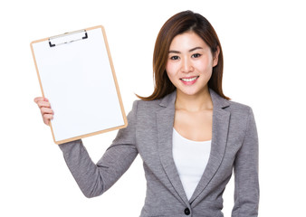 Wall Mural - Young businesswoman show with the clipboard