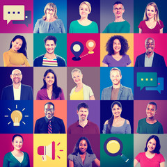 Fototapete - Multiethnic People Colorful Smiling Portrait Technology Concept