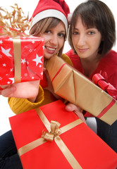 Wall Mural - Young women with Christmas presents