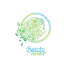 Poster - Vector logo design template in trendy linear style with female f