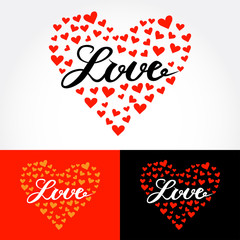  Love, hand lettering for your design, calligraphy inscription. Brush lettering for print, card, invitation, t shirt. Vector illustration.