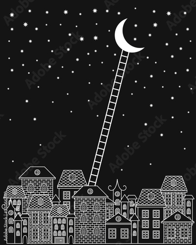 Black And White To The Moon And Back Vector Illustration Old Town