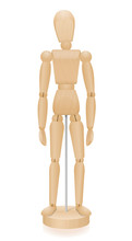 Lay Figure - Three-dimensional Mannequin With Realistic Wood Grain - Basic Position. Isolated Vector Illustration Over White Background.
