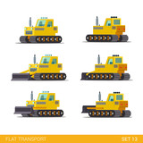 Fototapeta  - Tractor motor grader vector flat construction tracked vehicles