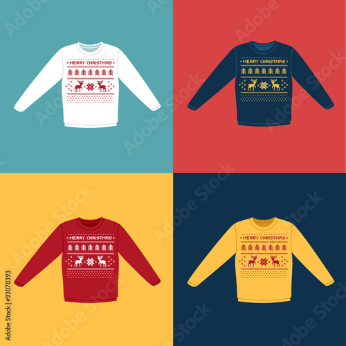Fotografie, Obraz Ugly Christmas sweaters or jumpers with pixel deers icons set