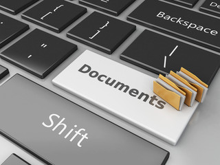 Poster - 3d File cabinet with folders on the computer keyboard