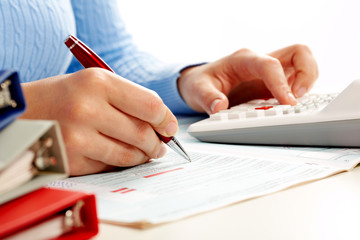 Aufkleber - Hands of accountant woman.