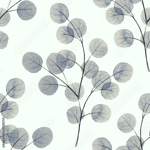Cotton fabric Zweige mit runden beiden. Aquarell Hintergrund. Nahtlose Muster 5