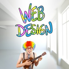 Poster - Composite image of geeky hipster in afro rainbow wig