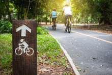 Bicycle Sign, Bicycle Lane In Public Park