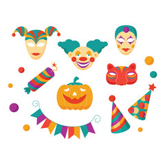 Sticker - Carnival Flat Icons and Clements Vector Illustration Set