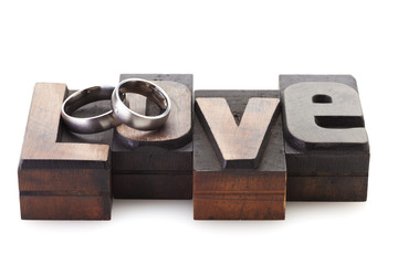 Wall Mural - wedding rings on letters love