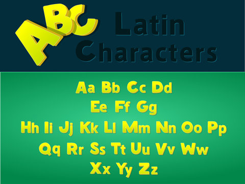 3-d style ABC Latin Characters