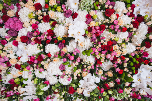 Nowoczesny obraz na płótnie gorgeous floral composition of the orchids and roses in white , pink colors