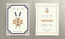 Vintage Nautical Twin Paddles Ribbon Wedding Invitation Card Tem