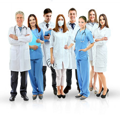 Canvas Print - Group of smiling medical doctors isolated on white