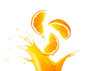 Wall Mural - Orange with splashes isolated on white