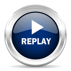 Poster - replay cirle glossy dark blue web icon on white background