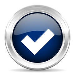 Fototapete - accept cirle glossy dark blue web icon on white background