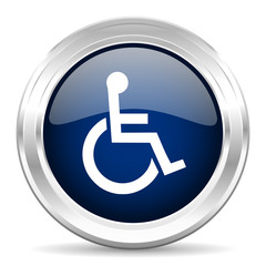 Fototapete - wheelchair cirle glossy dark blue web icon on white background