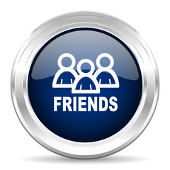 friends cirle glossy dark blue web icon on white background