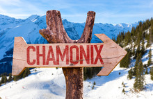 Chamonix Wooden Sign With Winter Background