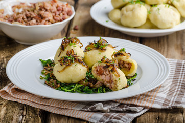 Potato dumplings stuffed with smoked