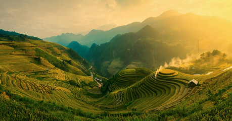 rice fields on terraced of mu cang chai , vietnam.