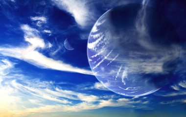Canvas Print - beautiful sunset, cloud and planet