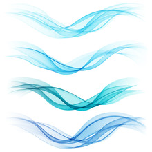 Set Of Abstract Blue Waves. Vector Illustration 