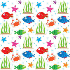 Wall Mural - colorful cute fish and sea creature patttern