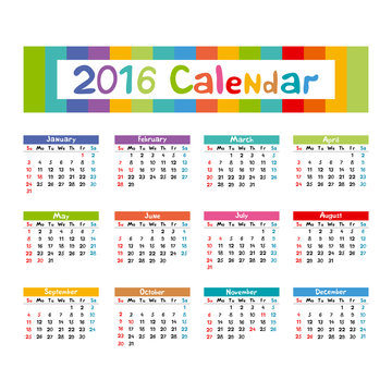 2016 Calendar - illustration vector kids hand made