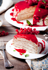 Wall Mural - Traditional crepe cake with custard and berry