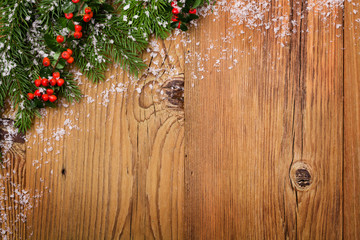 Wall Mural - Winter background with natural green plants and xmas decoration