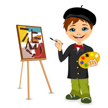 Vector Illustration Of Cartoon Artist Boy 