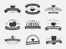 Set Of Coffee Logo With Ribbons