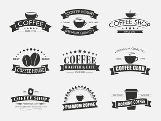 Poster - Set of coffee logo with ribbons