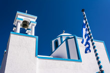 Blue White Orthodox Church At Firopotamos, Milos Island, Greece