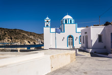 Blue White Orthodox Church At Firopotamos, Milos Island, Greece