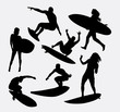 surfer male and female sport activity silhouettes. Good use for symbol, logo, avatar, mascot, or any design you want. Easy to use.