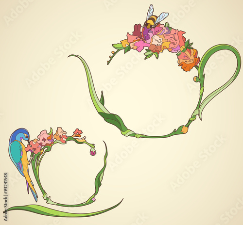Láminas tea set with flowers in the Art Nouveau style